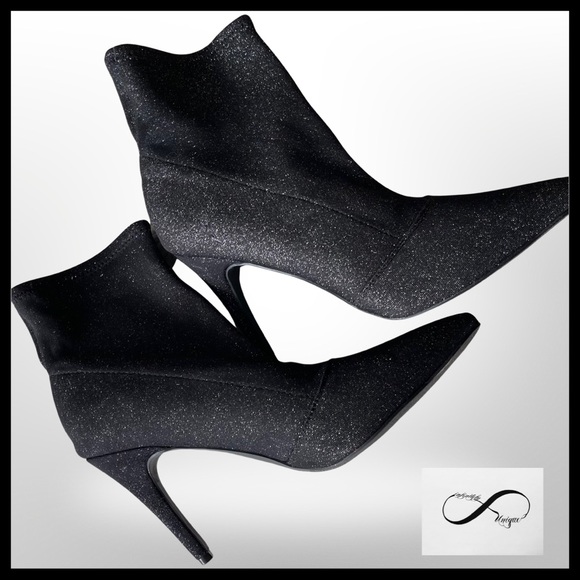 🎯SOLD‼️Brash black metallic stretch fabric ankle boots-12 - Picture 1 of 12